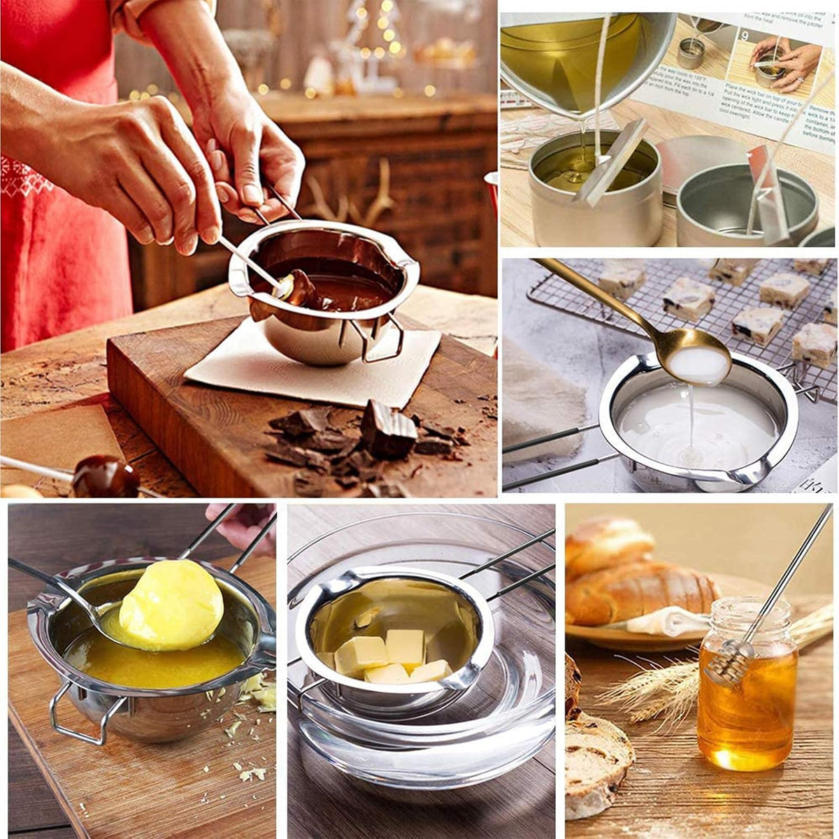 600Ml/20Oz 304 Stainless Steel Double Boiler Pot, Melting Pot with Large Serving Spoon for Butter Chocolate Candy Butter Cheese, Candle Making Pot