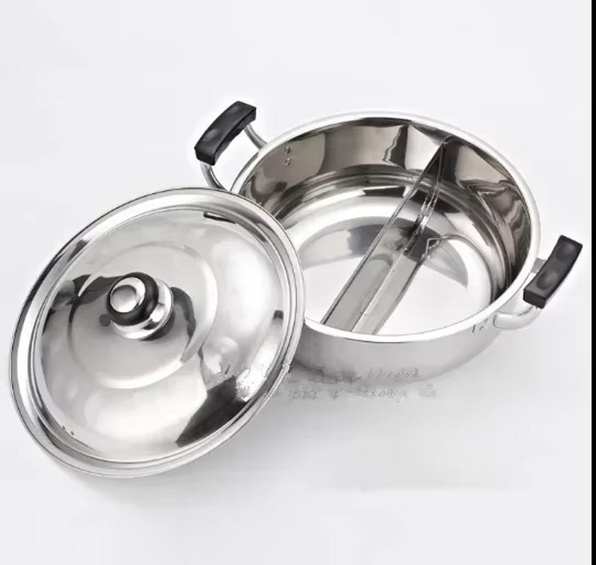 Stainless Steel Soup Pot Thickened Hot Pot High Ear Furnace Mandarin Duck Double Lattice Hot 20CM to 32CM Hot Pot Cooker