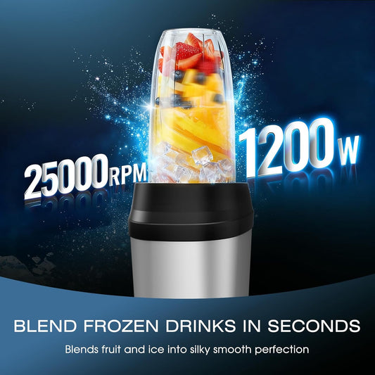 Blender for Smoothies, 1200W Smoothie Blender for Ice Crushing, Blenders with (2) 6-Fin Blades, Personal Blenders for Kitchen with 23Oz, 32Oz, 37Oz Easy Go Cups for Juices, Silver