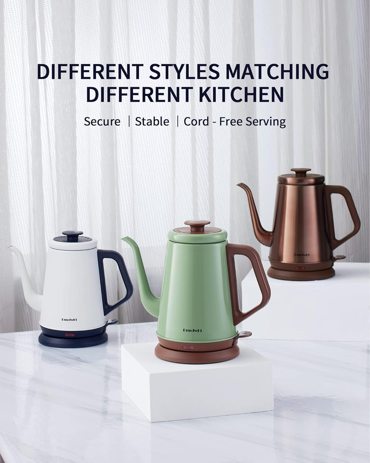 Gooseneck Electric Kettle(1.0L),1000W Electric Tea Kettle of 304 Stainless Steel,Auto Shut Off,Coffee Kettle for Pour over and Tea -White