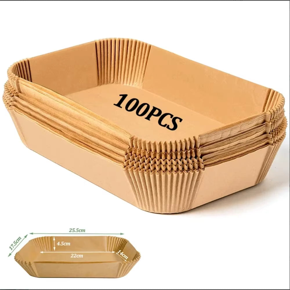 Disposable Air Fryer Paper 50/100Pcs Rectangle Kitchen Baking Airfryer Mat Oilproof Micro-Wave Barbecue Baking Paper Accessories