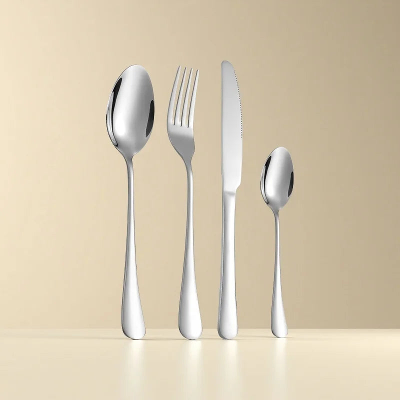 6-person set of 24 pieces, silver glossy cutlery set, exclusively for families and restaurants
