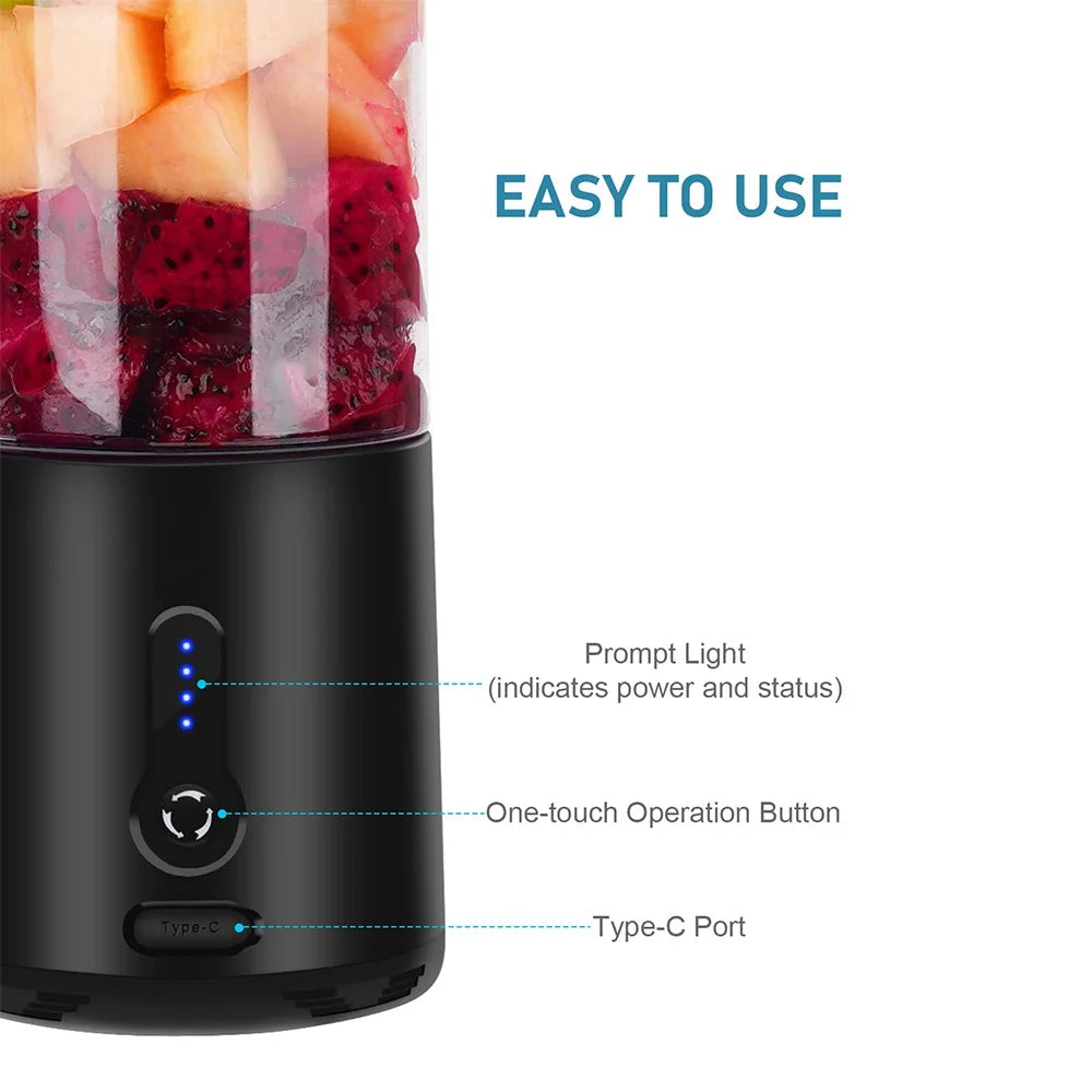 6 Baldes Portable Blender Powerful Personal juicer For Shakes Smoothies Usb Rechargeable Portable Cup Fruit Fresh Juice Mixer