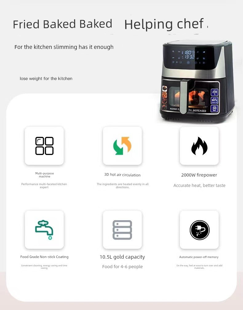 Visual Large Capacity 10.5 L Home Use and Commercial Use Mechanical Touch Screen Air Fryer Multi-Function All-in-One Machine Oven