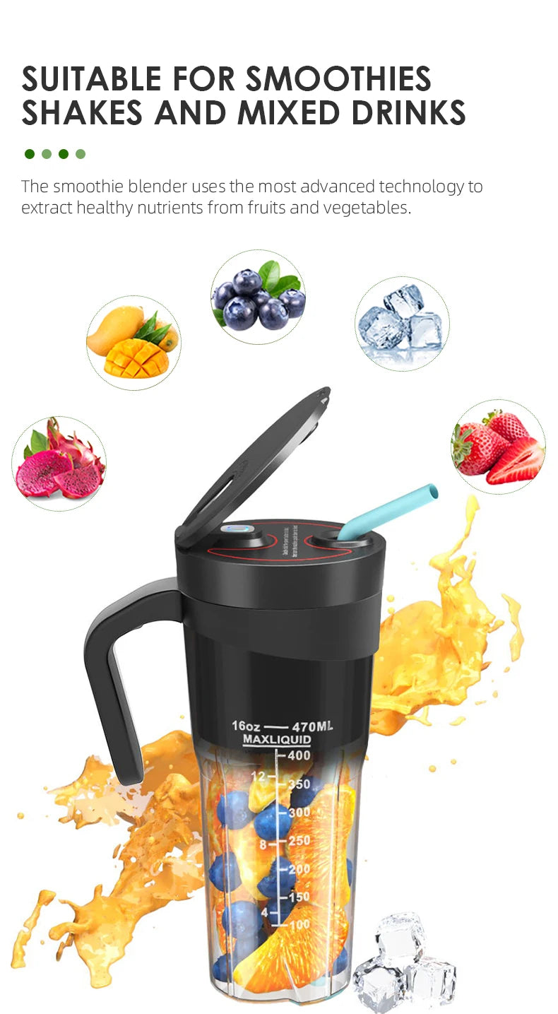 Electric Portable Blender USB Rechargeable Portable Juicer Blades for Shakes Smoothies 470ML Multifunctional Fresh juice Machine