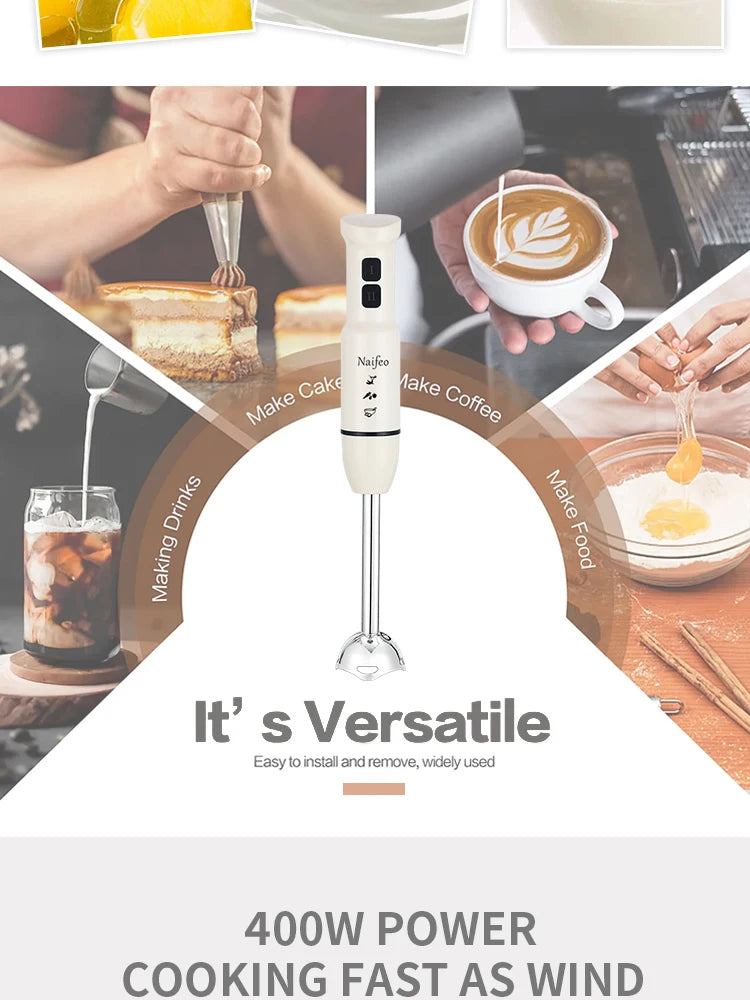 400W Powerful Motor Handheld Blender, Electric Mixer for Kitchen, Portable Blender for Smoothies, Food & Drink Preparation