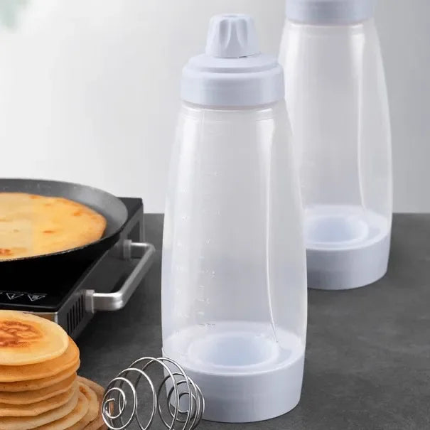 Pancake Batter Bottle Battler Mixer with Blender Ball Wire Whisk for Restaurant Baking Pancakes Cupcakes Muffins Crepes and More