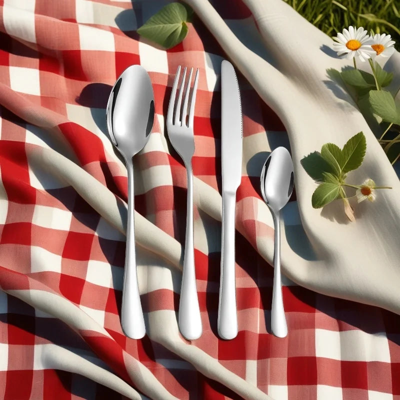 6-person set of 24 pieces, silver glossy cutlery set, exclusively for families and restaurants