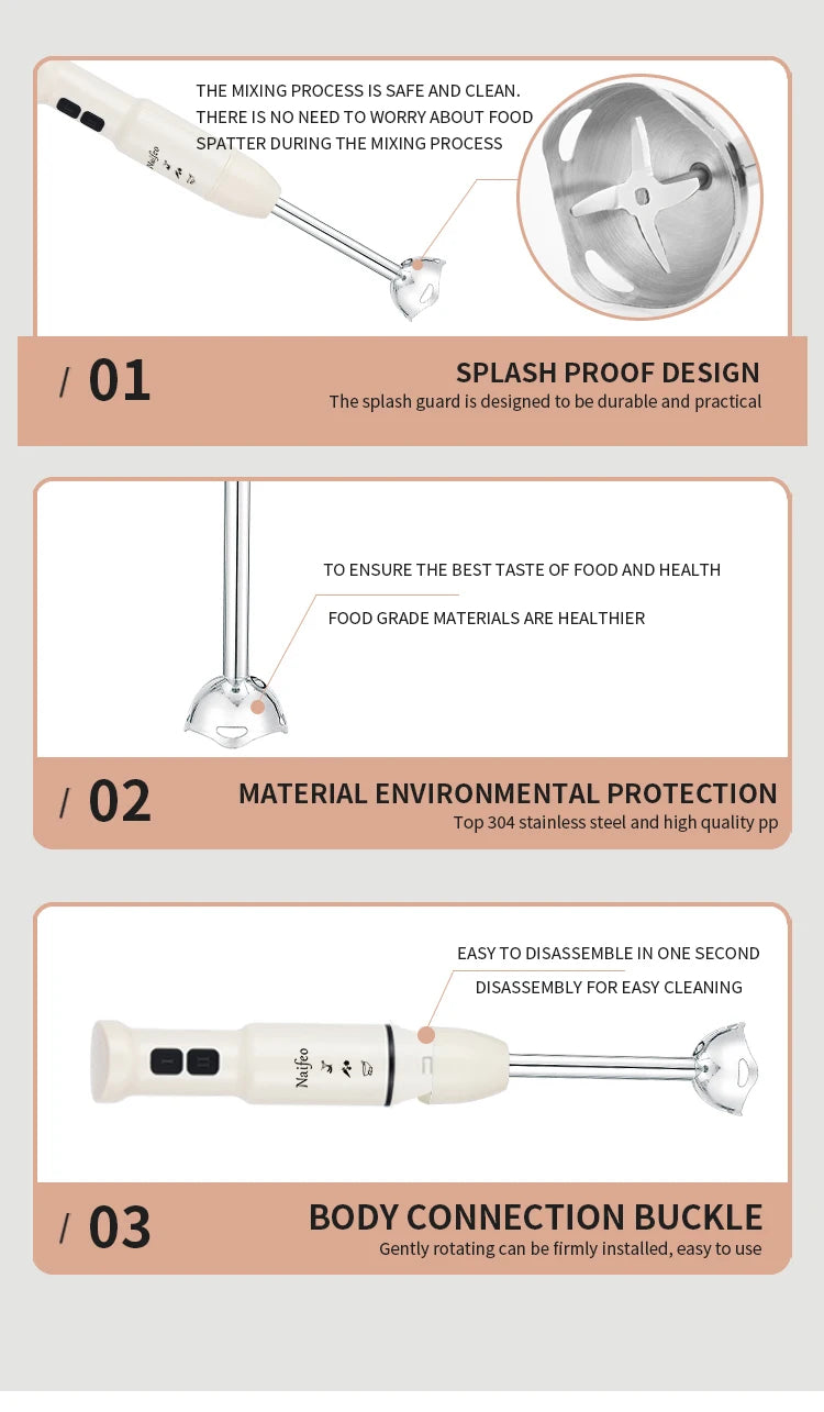 400W Powerful Motor Handheld Blender, Electric Mixer for Kitchen, Portable Blender for Smoothies, Food & Drink Preparation