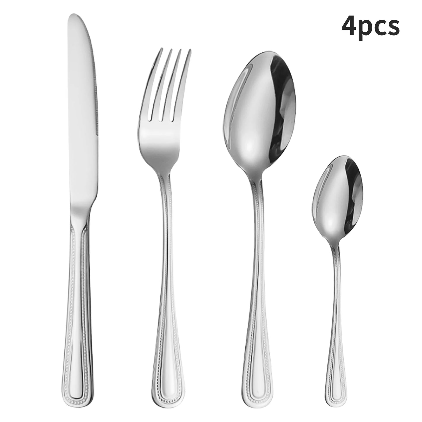 4/6/16/24pcs Stainless steel silver cutlery including steak knife, fork and spoon, family hotel restaurant western cutlery