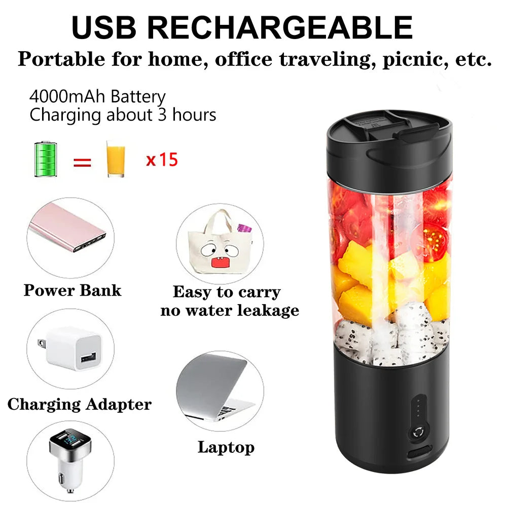 6 Baldes Portable Blender Powerful Personal juicer For Shakes Smoothies Usb Rechargeable Portable Cup Fruit Fresh Juice Mixer