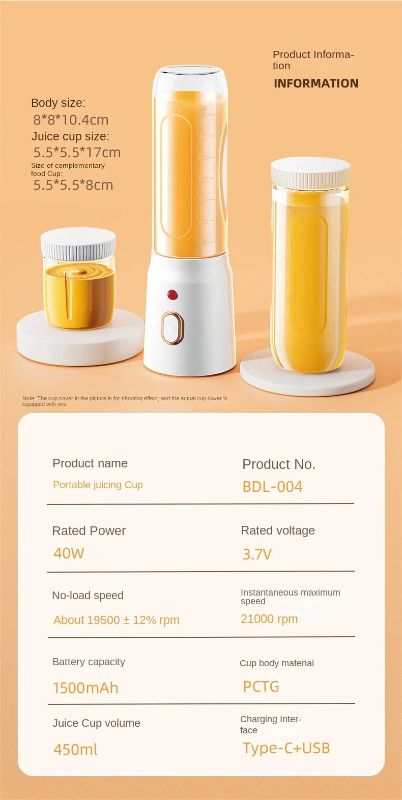Portable Blender For Kitchen And Home Wireless Electric Fruit Juicer Machine Shakes and Smoothies Personal Travel Blender