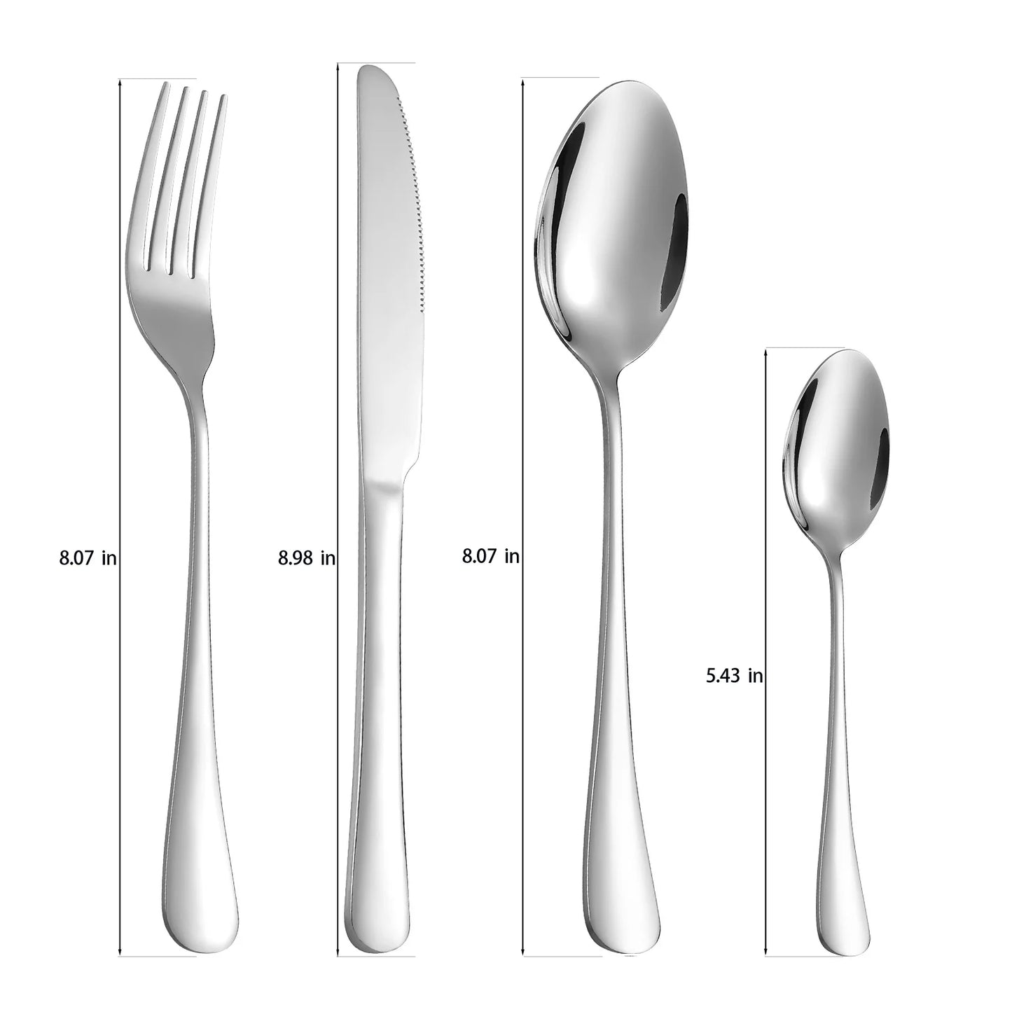 6-person set of 24 pieces, silver glossy cutlery set, exclusively for families and restaurants