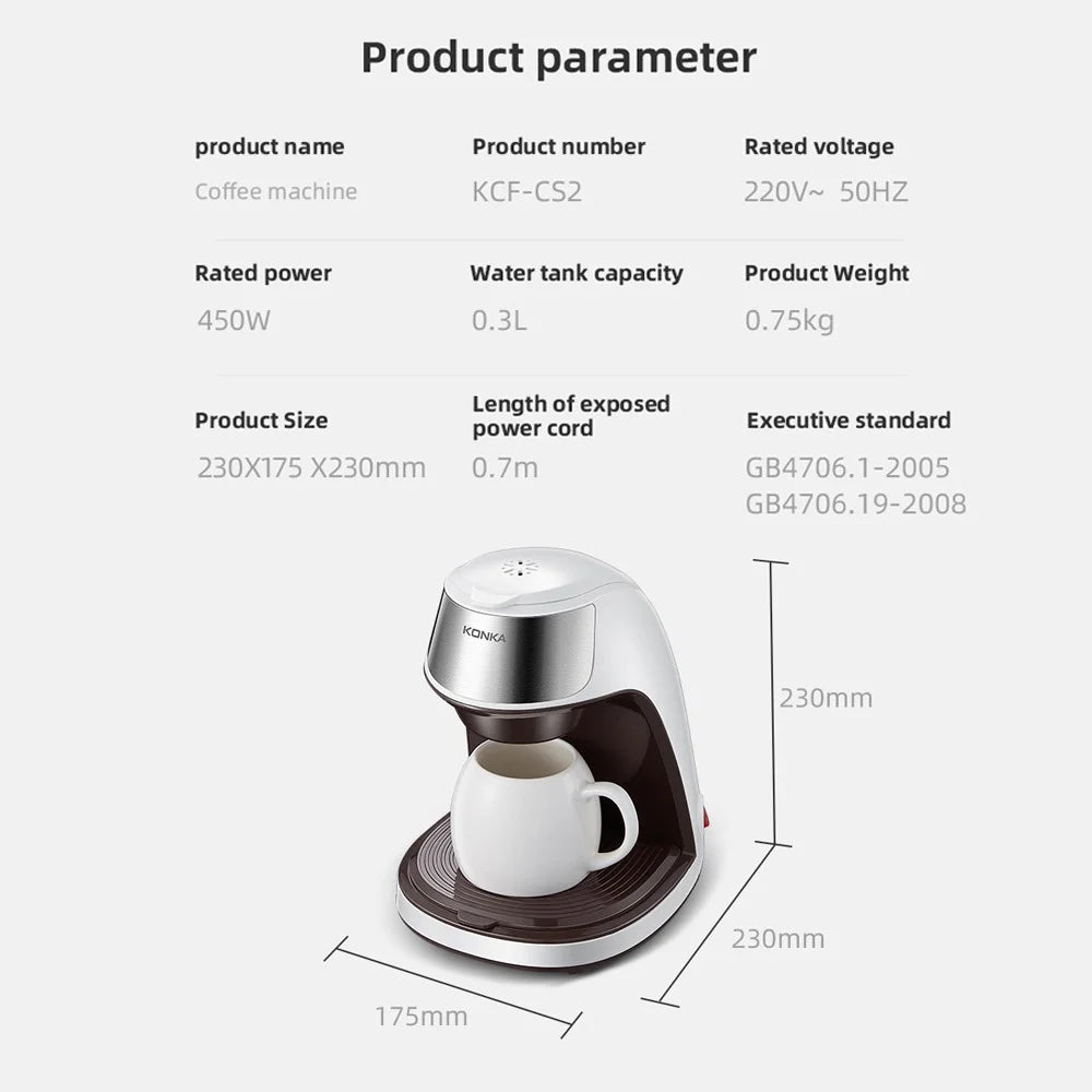 KONKA Drip Coffee Maker - 10-Cup, Auto Shut-Off, Reusable Filter, Compact, Ideal for Home & Office, Brews Fresh Coffee KCF-CS2