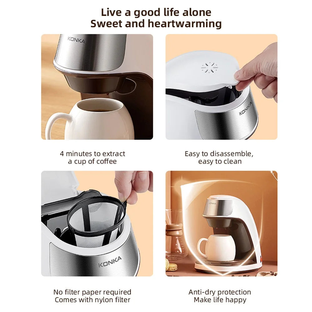 KONKA Drip Coffee Maker - 10-Cup, Auto Shut-Off, Reusable Filter, Compact, Ideal for Home & Office, Brews Fresh Coffee KCF-CS2