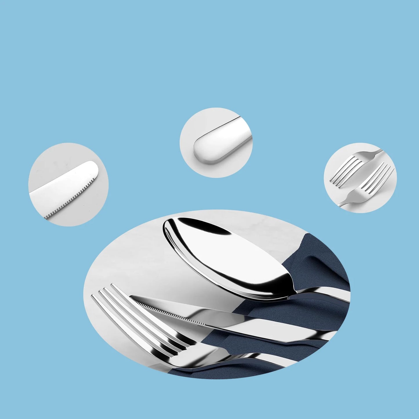 6-person set of 24 pieces, silver glossy cutlery set, exclusively for families and restaurants
