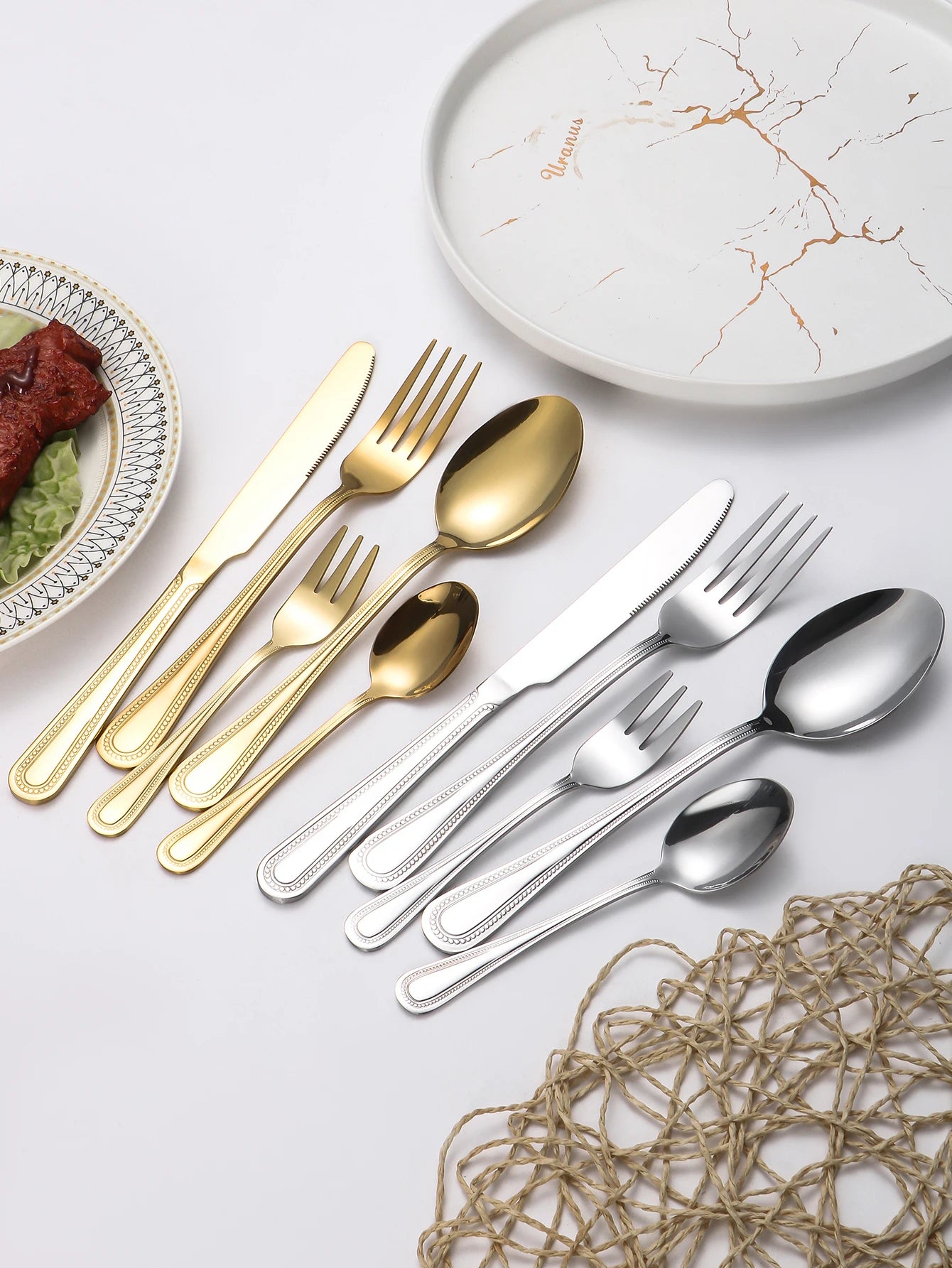 4/6/16/24pcs Stainless steel silver cutlery including steak knife, fork and spoon, family hotel restaurant western cutlery