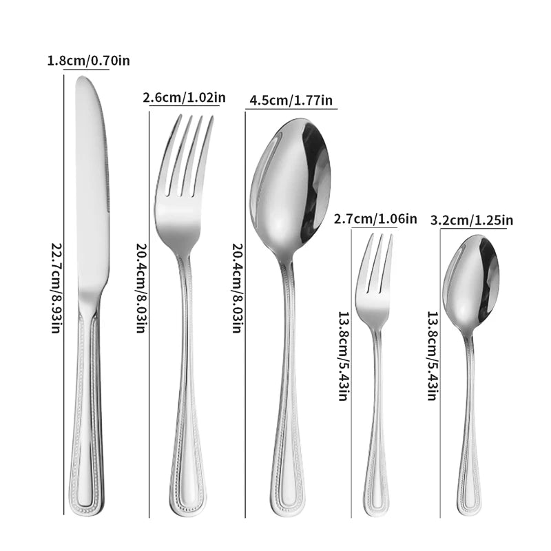 4/6/16/24pcs Stainless steel silver cutlery including steak knife, fork and spoon, family hotel restaurant western cutlery