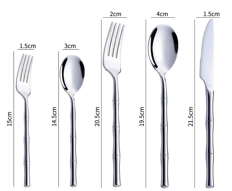 Creative Cutlery with Bamboo Handle,304 Stainless Steel Western Tableware,Steak Forks Spoon Dinnerware Flatware Dishwasher Safe
