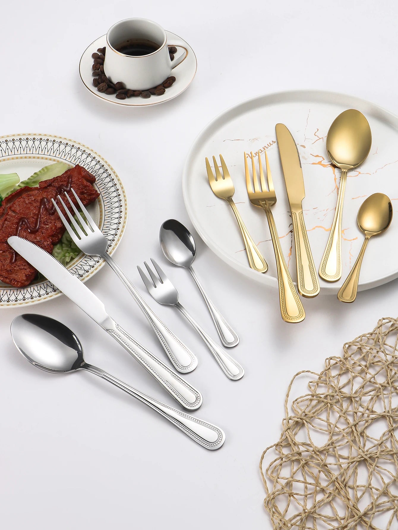 4/6/16/24pcs Stainless steel silver cutlery including steak knife, fork and spoon, family hotel restaurant western cutlery
