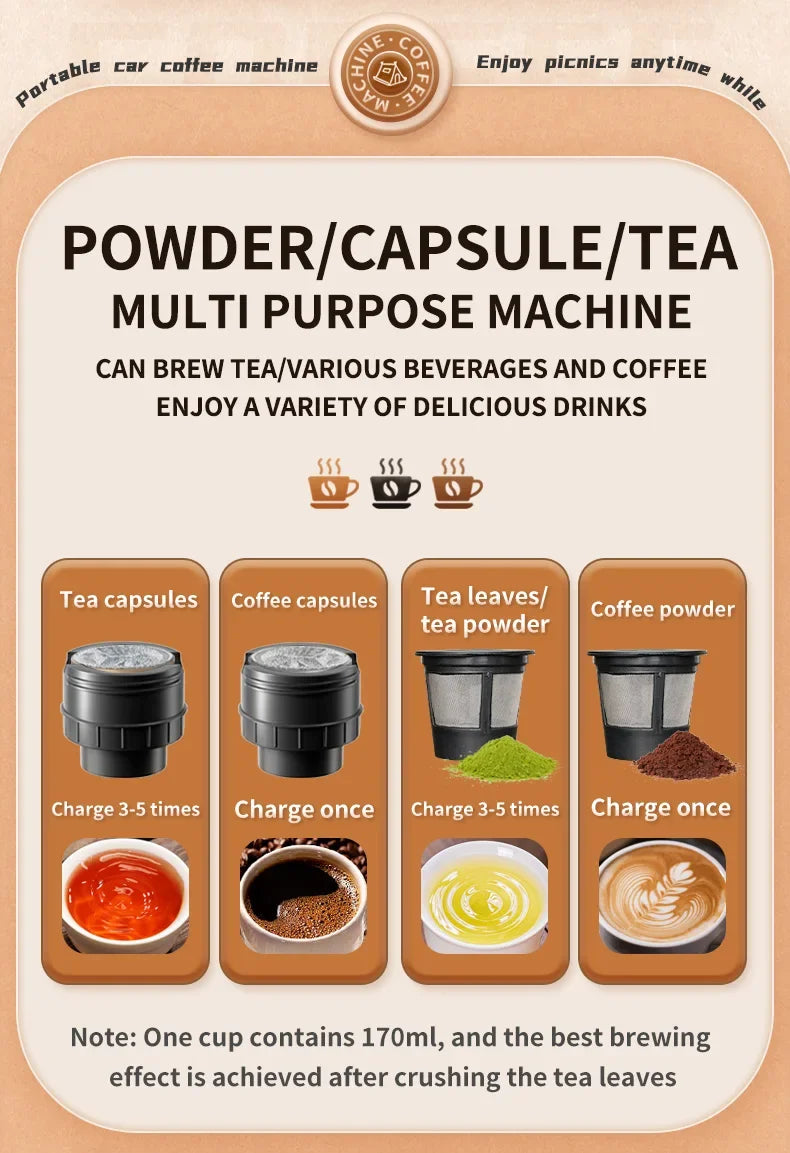 Portable Coffee Machine Maker Electric Capsule Ground Coffee Brewer Fit Powder Suitable Coffee Machine