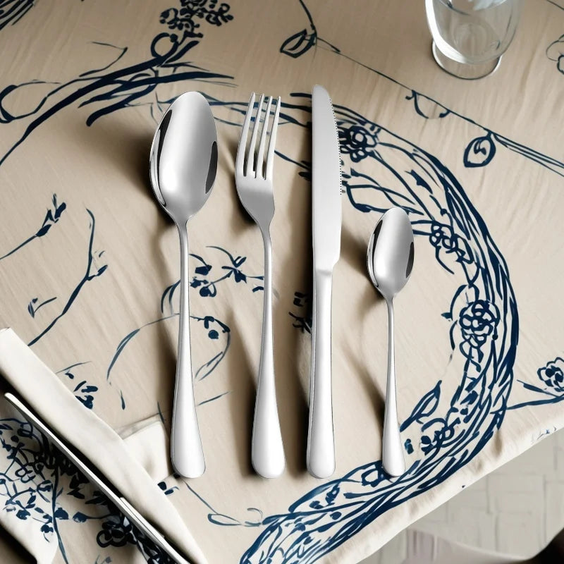 6-person set of 24 pieces, silver glossy cutlery set, exclusively for families and restaurants