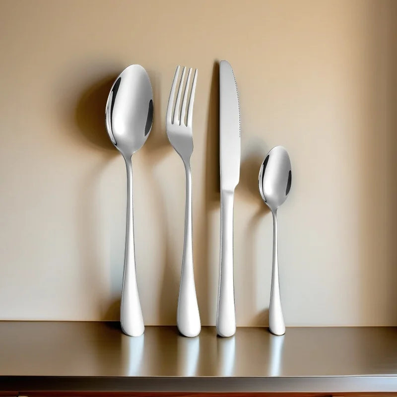 6-person set of 24 pieces, silver glossy cutlery set, exclusively for families and restaurants