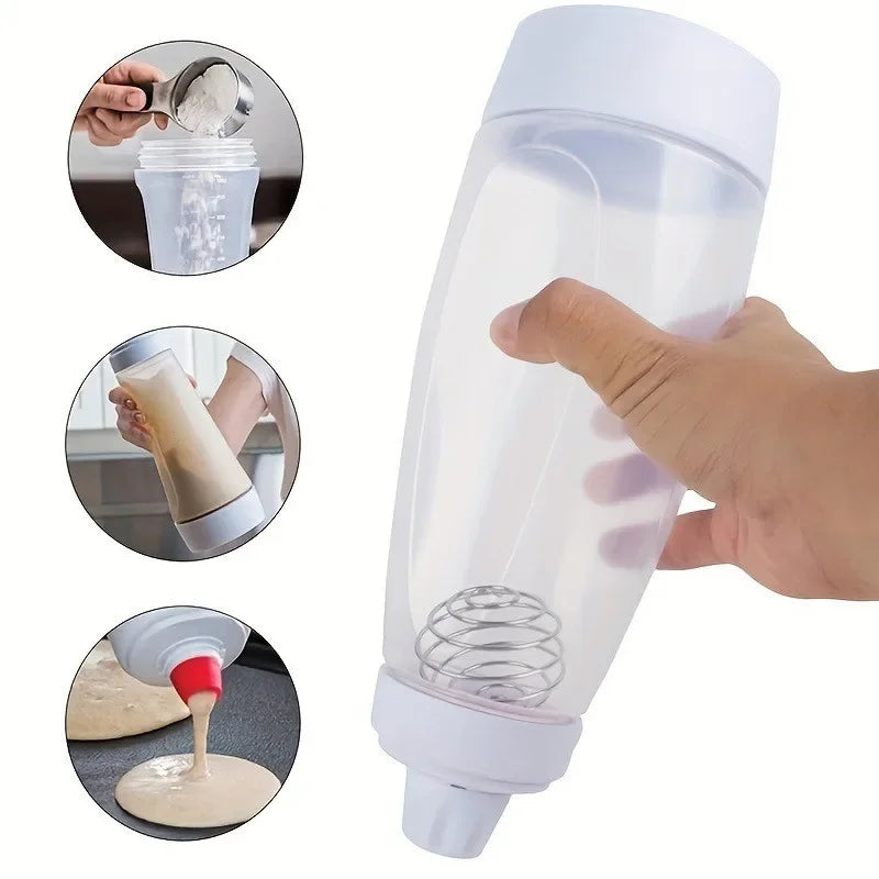 Pancake Batter Bottle Battler Mixer with Blender Ball Wire Whisk for Restaurant Baking Pancakes Cupcakes Muffins Crepes and More