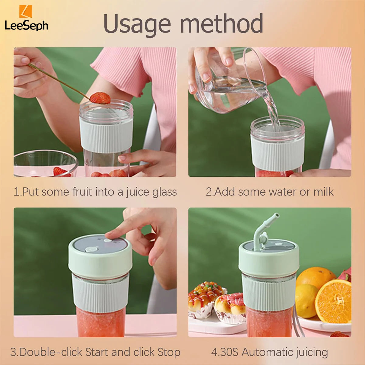 Portable Blender Cup, Electric Juicer Blender, Mini Blender Portable Blender For Shakes and Smoothies, for Home, Gym, Office