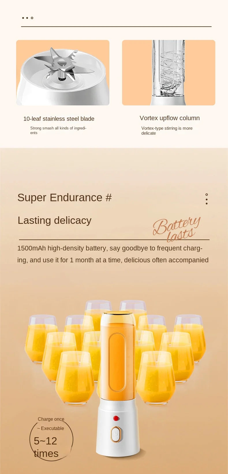 Portable Blender For Kitchen And Home Wireless Electric Fruit Juicer Machine Shakes and Smoothies Personal Travel Blender