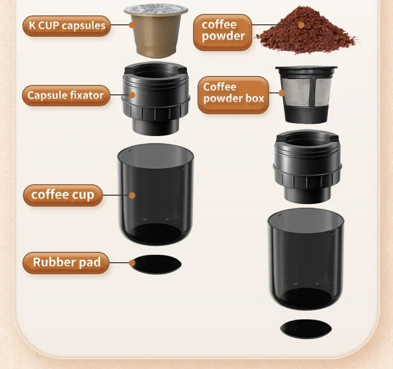 Portable Coffee Machine Maker Electric Capsule Ground Coffee Brewer Fit Powder Suitable Coffee Machine