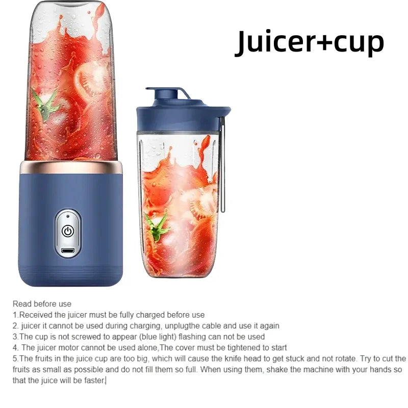 Portable Blender Bottle Electric 6 Blades Multifunction Juice Blender Fresh Juice Smoothie Blender Ice CrushCup Food Processor
