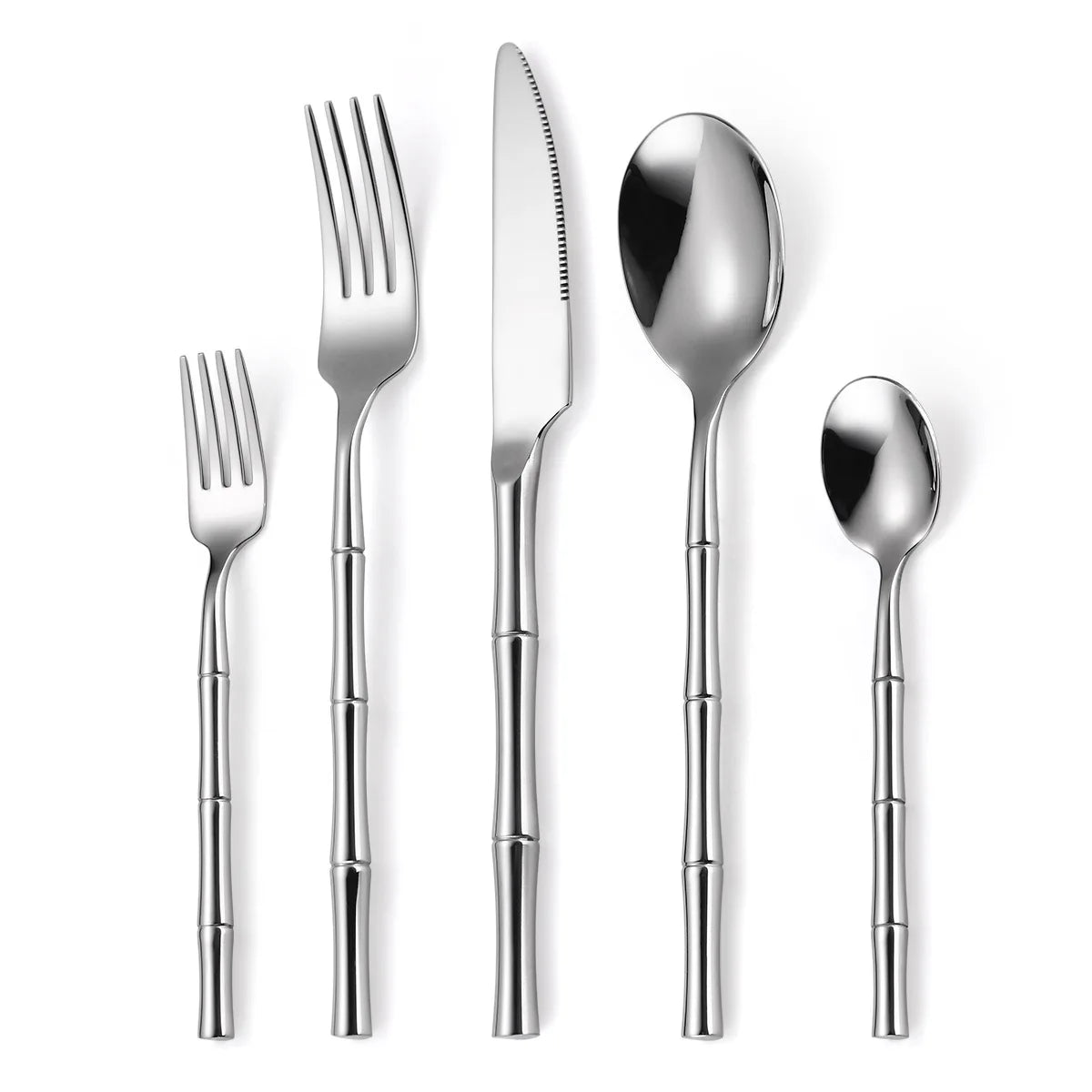 Creative Cutlery with Bamboo Handle,304 Stainless Steel Western Tableware,Steak Forks Spoon Dinnerware Flatware Dishwasher Safe