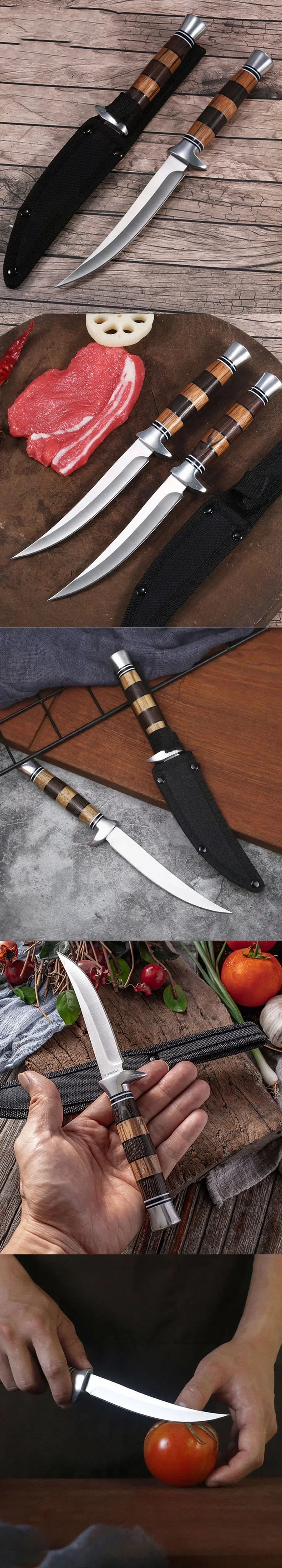 Stainless Steel Sashimi Knife Cleaver Meat Fish Filleting Knife Wood Handle Butcher Kitchen Knife Chef Slicing Cooking Tools