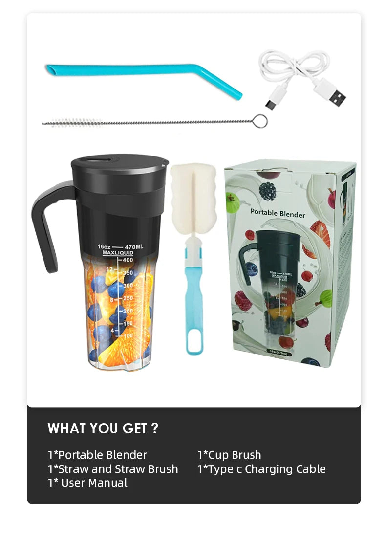 Electric Portable Blender USB Rechargeable Portable Juicer Blades for Shakes Smoothies 470ML Multifunctional Fresh juice Machine