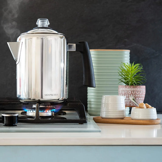Stainless Steel Coffee Percolator Stovetop, Percolator Coffee Pot, Excellent for Camping Coffee Pot, 37Oz 5-8 Cup Stove Top Coffee Maker, Stainless Steel Coffee Percolator