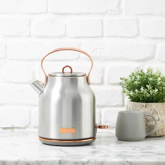 Heritage 1.7 L 7-Cup Steel and Copper Cordless Stainless Steel Retro Electric Kettle with Auto Shut-Off