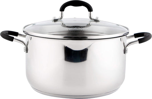 6 Quart Stainless Steel Stock Pot with Glass Strainer Lid