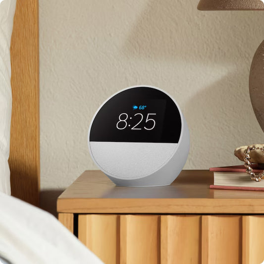 Echo Spot (2024 Release), Smart Alarm Clock with Vibrant Sound and Alexa - Glacier White