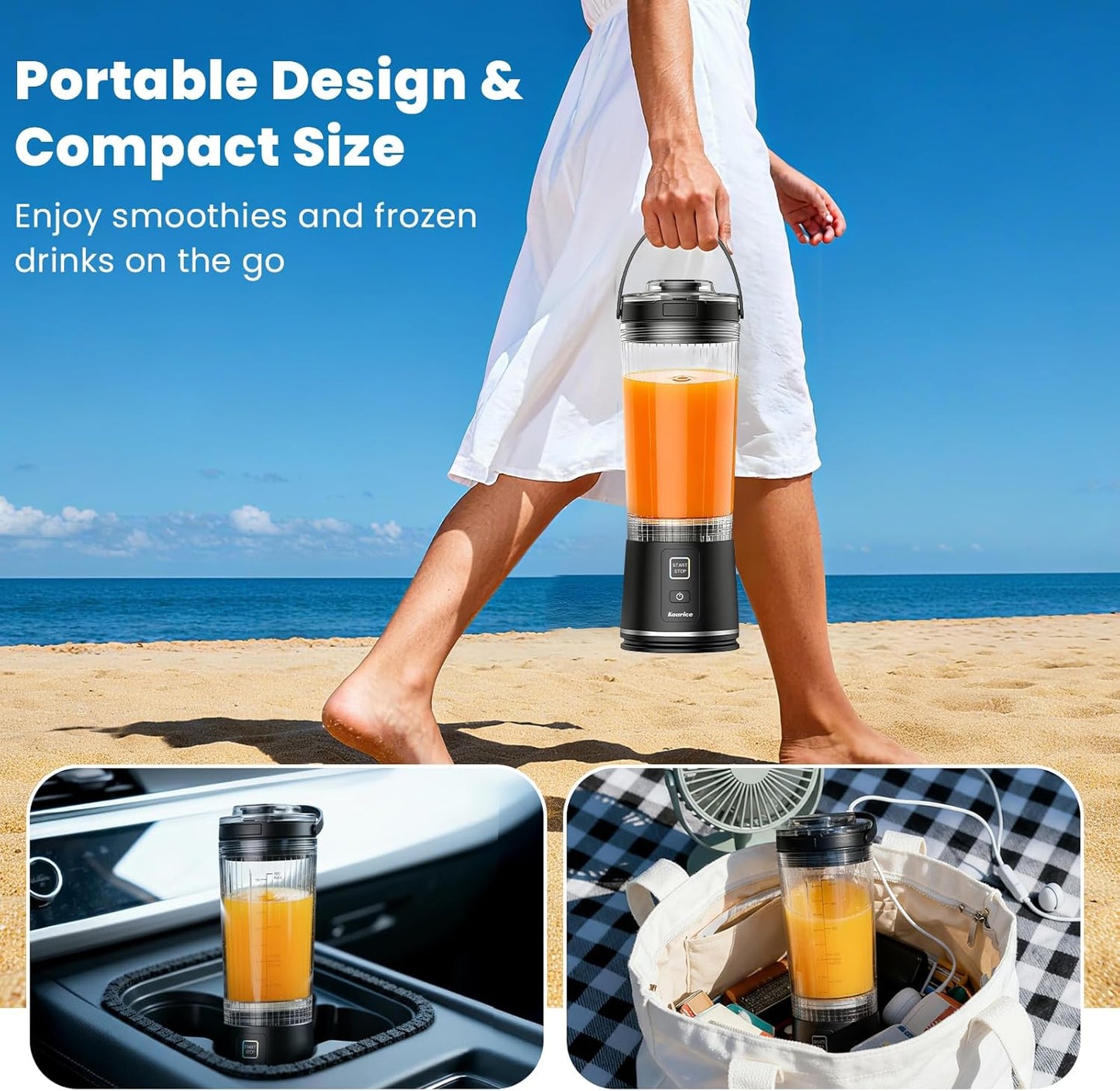 Personal Size Portable Blender for Shakes & Smoothies, 16Oz Mini Small Smoothie Blender with on Go Lid & Sip Lid, 26000RPM Rechargeable Cordless Electric Blender for Travel Gym Office