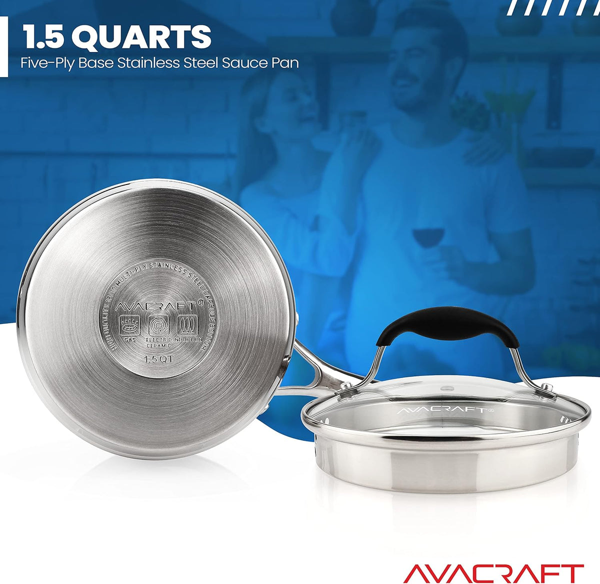 1.5 Quart Stainless Steel Saucepan with Glass Strainer Lid