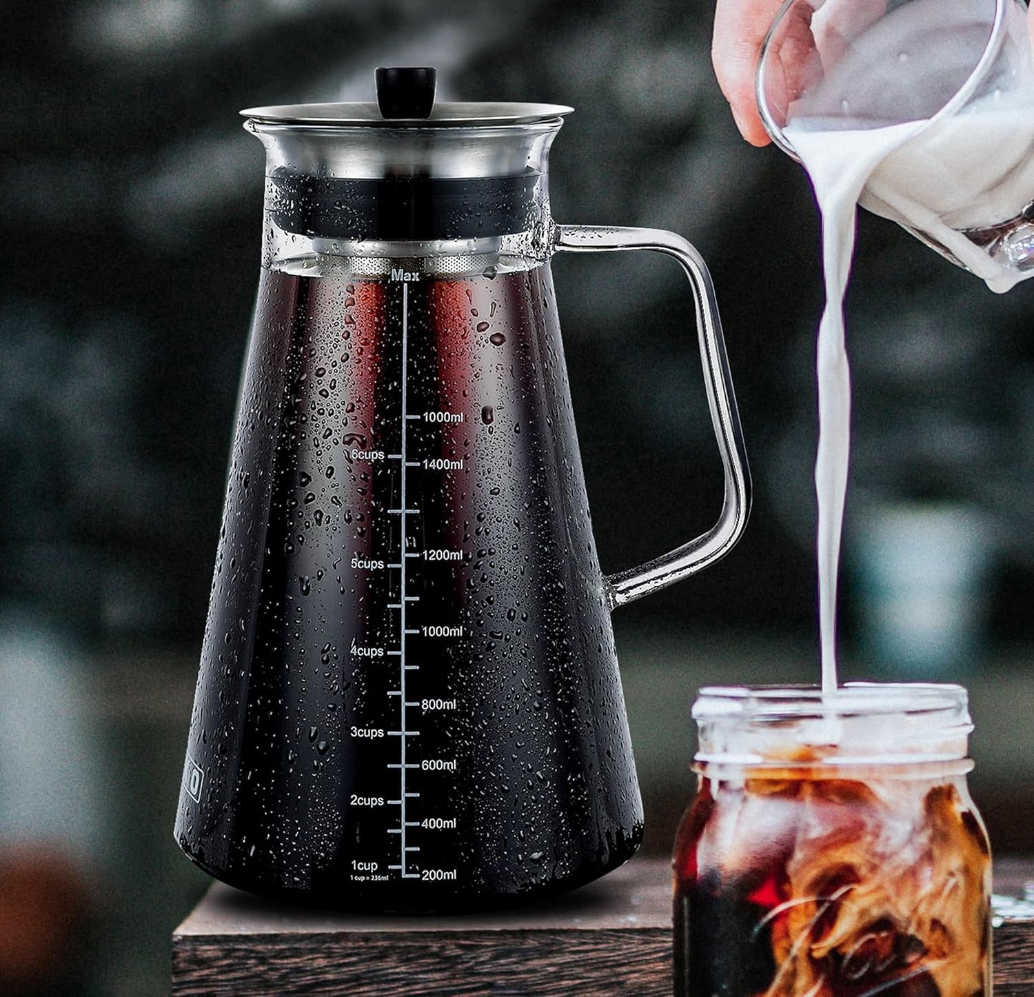 Airtight Cold Brew Coffee (Iced Tea) Maker 51Oz/1.5L, Bpa-Free, Durable Borosilicate Glass Pitcher and Stainless Steel Fine-Mesh Filter, Dishwasher Safe, Spill-Proof, 6 Cups Capacity
