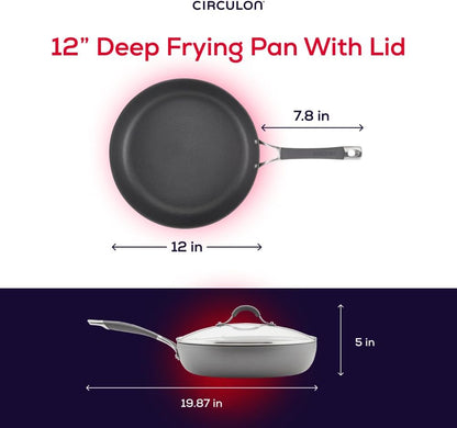 Radiance Hard Anodized Nonstick Deep Frying Pan with Lid, 12 Inch Frying Pan with Lid, Deep Skillet, Gray