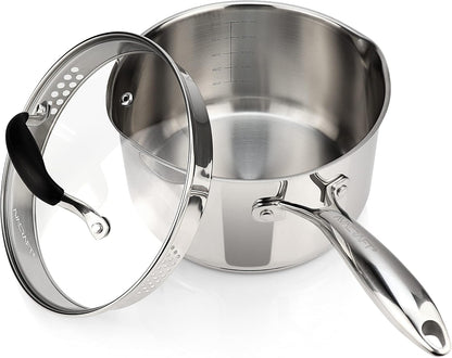 3.5 Quart Stainless Steel Saucepan with Glass Strainer Lid