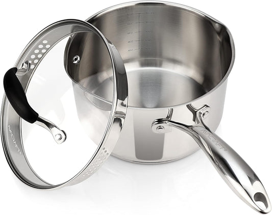 3.5 Quart Stainless Steel Saucepan with Glass Strainer Lid