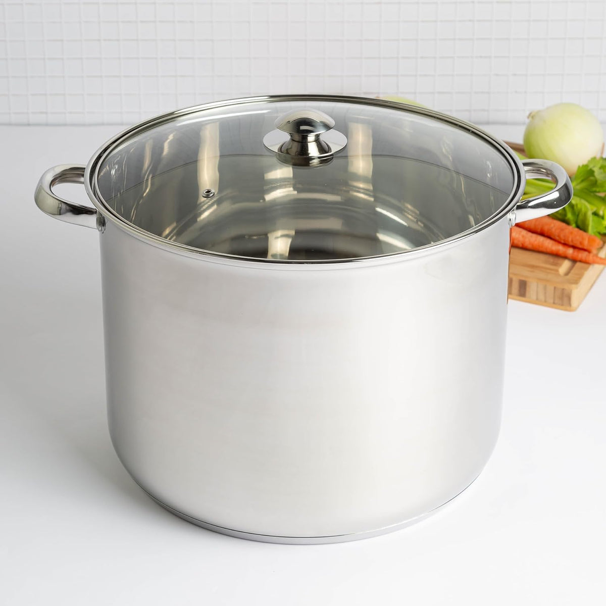 Stainless Steel Stock Pot, Encapsulated Induction Ready Cooking Pot with Glass Lid, Oven Safe, Dishwasher Safe Soup Pot, 24-Quart