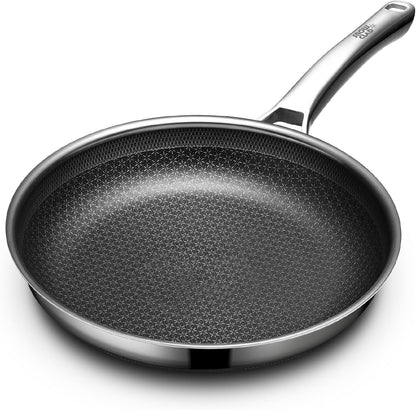 Non Stick Frying Pans 12 Inch, Hybrid Frying Skillets Nonstick,Non Stick Stainless Steel Braiser Pans, Dishwasher and Oven-Safe Chef Pan, Induction Compatible Cooking Pan, PFOA Free