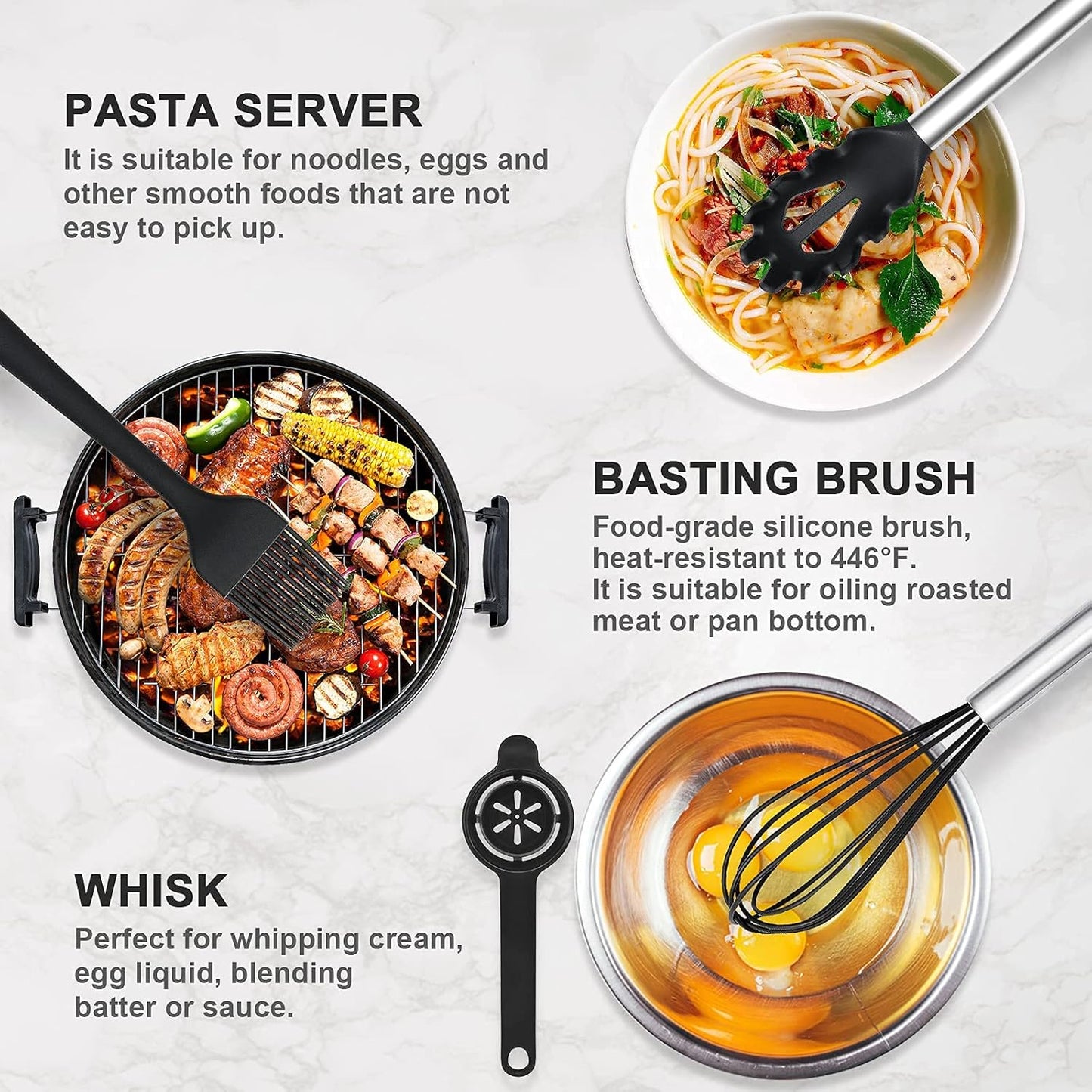 43 Pcs Silicone Kitchen Cooking Utensils Set,  Heat-Resistant Kitchen Utensil Set with Holder, Nonstick Cookware Set with Stainless Steel Handle, Kitchen Spatula Gadgets BPA Free (Black)