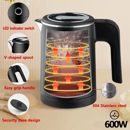 Travel Electric Kettle Tea Coffee 0.8L Stainless Steel Portable Water Boiler Pot for Hotel Family Trip Kitchen Smart Kettle Pot