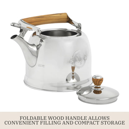 1.8 Qt Stainless Steel Stovetop Whistling Tea Kettle Pot with Folding Handle, Silver